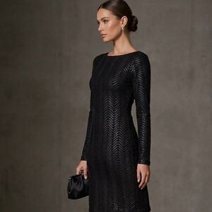 Sophisticated Black Chevron Long Sleeve Dress